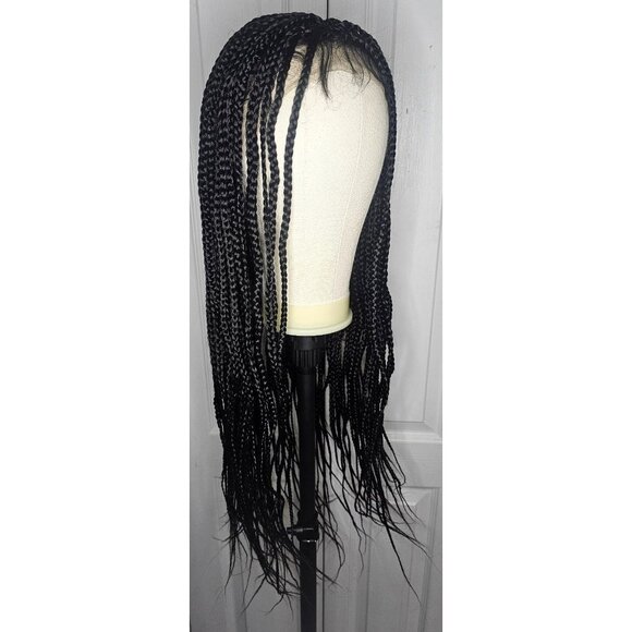 28 inch Long Boxed Braided Synthetic Wig Full Double Lace Black Braids HD Front - Picture 1 of 8